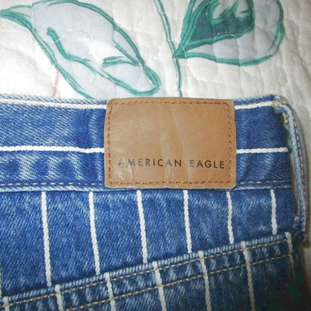American Eagle Mom Jeans Womens 6 High Rise Denim Blue Striped Retro Festival